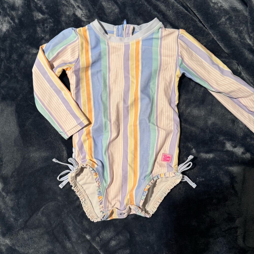 Rufflebutts pale striped rash guard swimsuit
